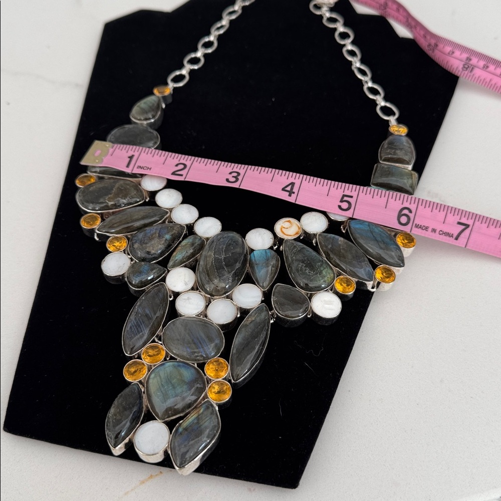 Statement Necklace 925 Silver Elegant Multi-Stone… - image 6